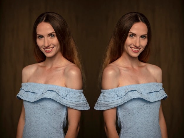 A split image showing a celebrity before and after breast augmentation with the subject wearing a similar dress in both photos to show the changed to the viewers, keeping the face blurred.