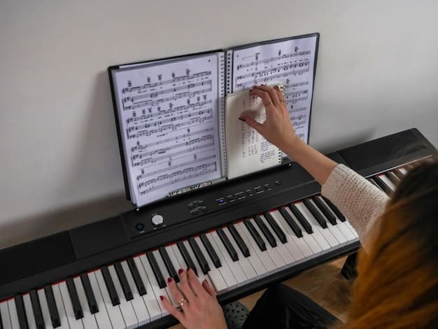 A split-screen image showing on one side a traditional composer with sheet music, and on the other side an AI algorithm generating musical notation on a computer screen.