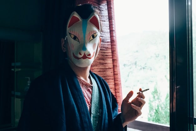 A detailed shot of a Japanese cosplayer dressed as a character from a popular anime, showcasing intricate costume details, makeup, and props. The background features a Tokyo cityscape.