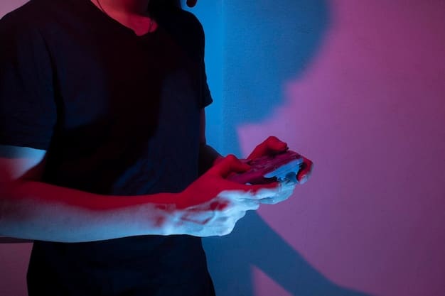 A close-up shot of a gamer's hands intensely playing a mobile esports game on their smartphone. The screen shows a fast-paced action scene from the game, with vibrant colors and detailed graphics. The gamer's focused expression highlights the level of concentration required in mobile esports.