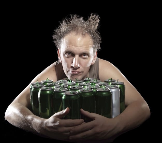 A person hunched over a gaming console, surrounded by empty energy drink cans and snack wrappers, with a clock in the background showing early morning hours. The scene conveys a sense of neglect and isolation.