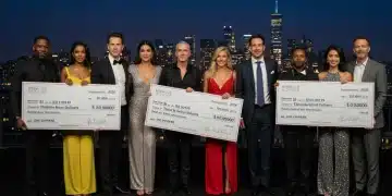 A-list celebrities celebrating $50 million philanthropic impact at a 2026 charity gala.