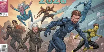 Futuristic comic book cover with diverse heroes, symbolizing 2026 collectibility trends.
