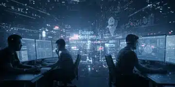 Futuristic game development studio in the US, depicting innovation and emerging technologies.