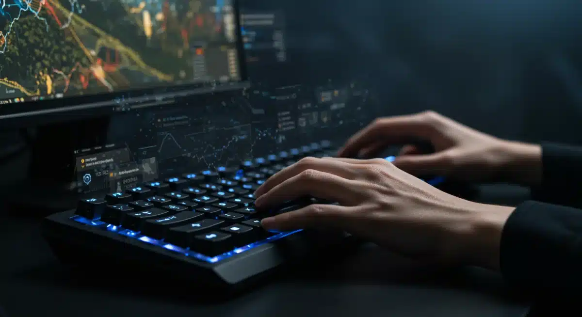 Gamer's hands executing precise movements with keyboard and mouse for advanced gaming techniques.