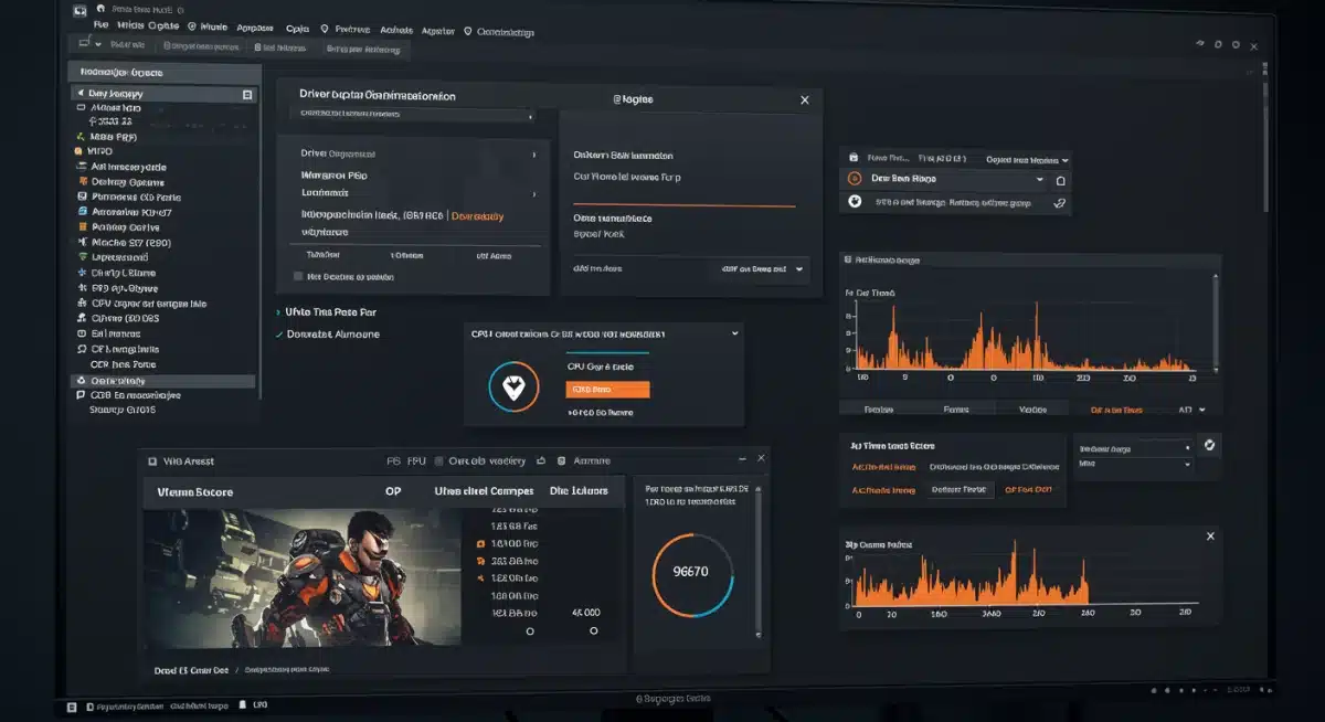 Software optimization tools and performance metrics on a gaming PC screen