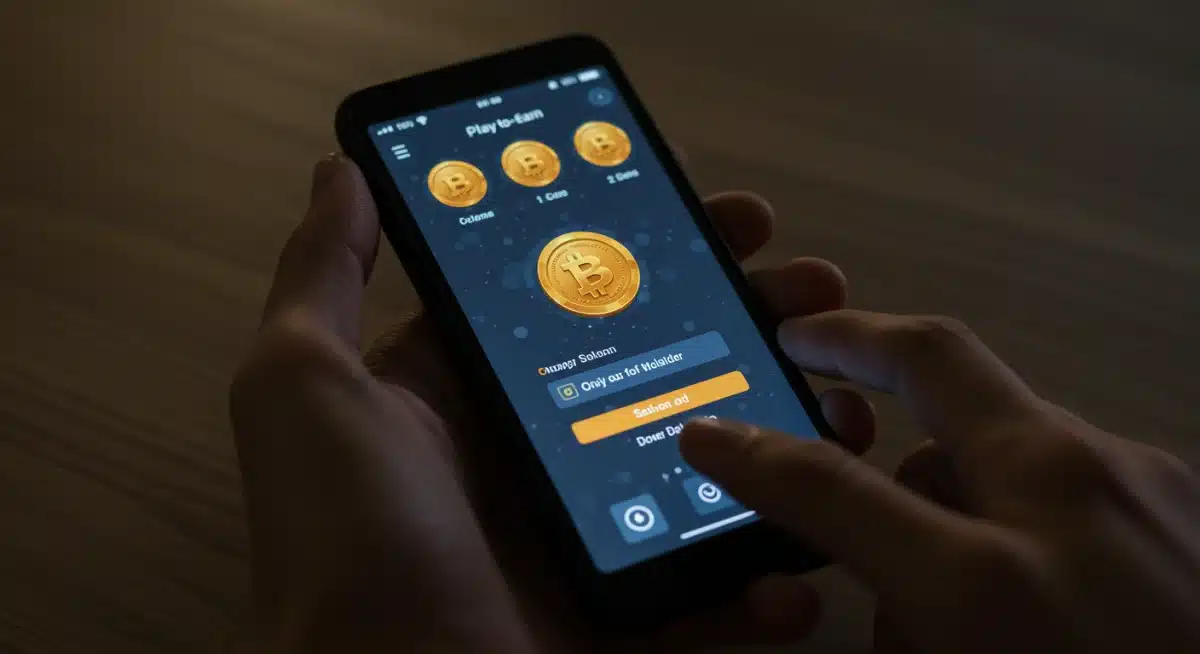 Mobile Play-to-Earn game interface showing cryptocurrency earnings