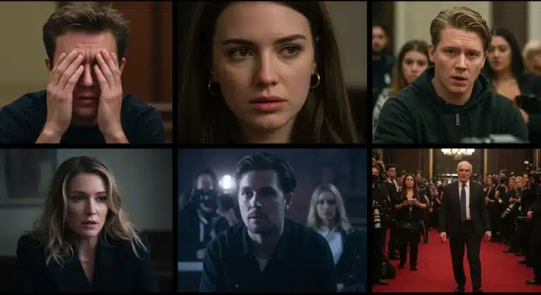 Dramatic collage illustrating the top 5 celebrity scandals of early 2026, showing media frenzy and public impact.