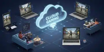 Cloud gaming devices connected to a central cloud, showing widespread adoption across the US in 2026.
