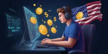 US gamer earning money from Play-to-Earn gaming on a computer