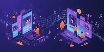 Gen Z engaging with futuristic music streaming platforms in 2026, vibrant and dynamic.