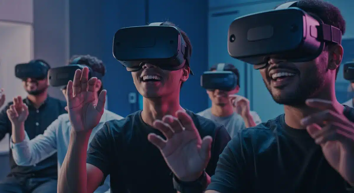People engaging in a vibrant, shared virtual reality experience