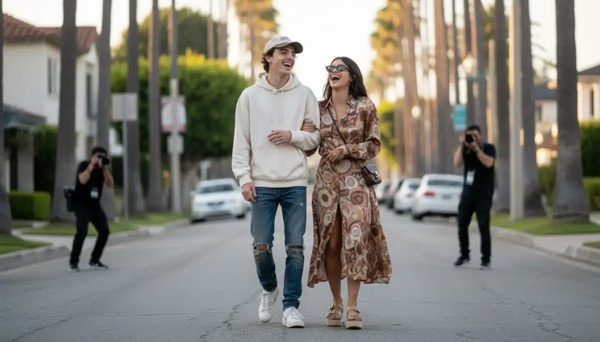 Candid moment of a new Hollywood celebrity couple