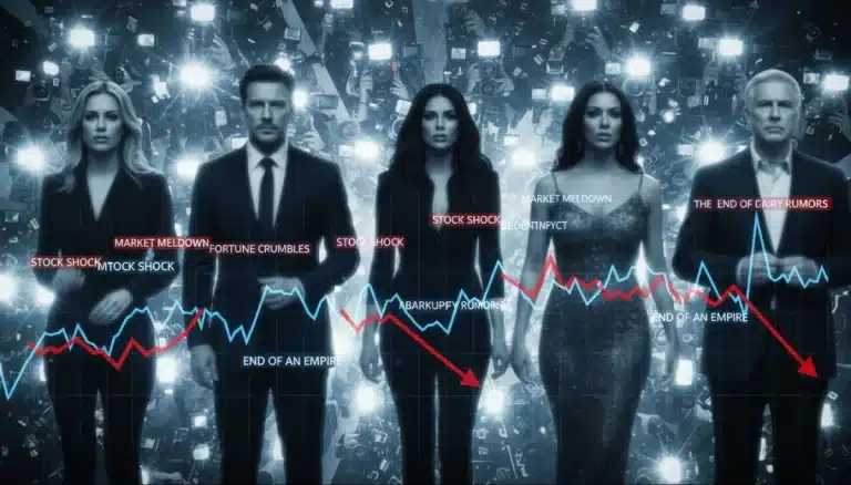 Dramatic image symbolizing the financial impact of celebrity scandals in early 2026 with blurred celebrity figures and downward financial graphs.