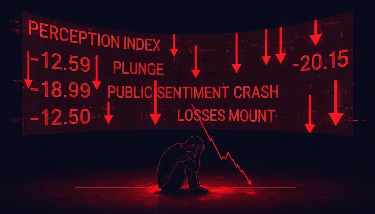 Stock market ticker showing financial losses and negative trends, symbolizing the economic impact of celebrity controversies.