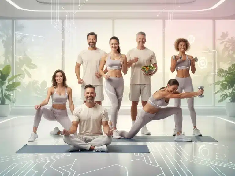 Six A-list celebrities showcasing future health and wellness trends for 2026, embodying vitality and advanced well-being.