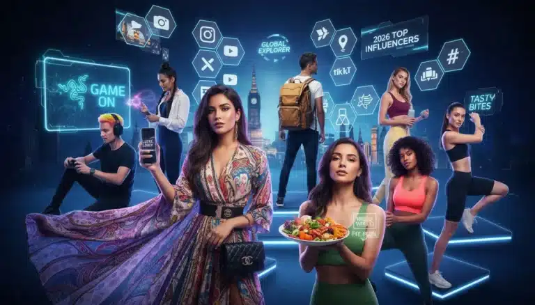 Dynamic visual showcasing the multifaceted impact of social media on celebrity endorsements in 2026, featuring diverse influencers and digital platforms.