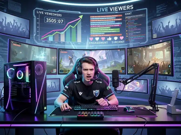 US gaming streamer demonstrating advanced pro play strategies, boosting viewership.