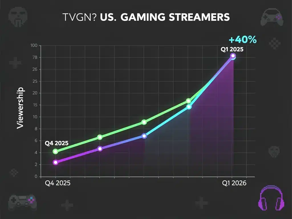 Graph showing 40% viewership increase for US gaming streamers in Q1 2026.