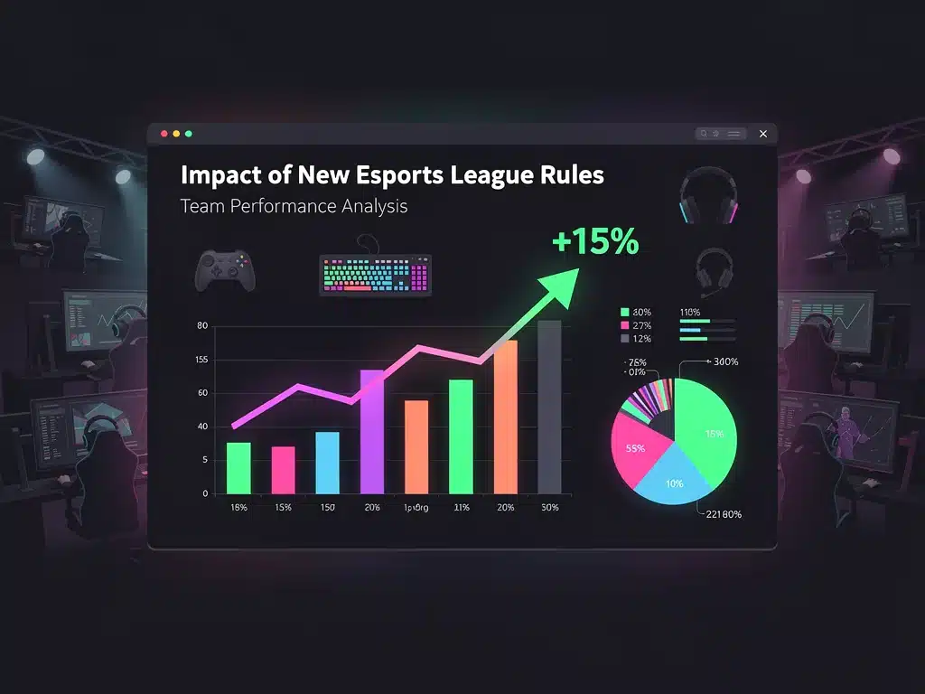 Data visualization showing a 15% impact, representing the quantitative effect of esports rule changes on team strategies.