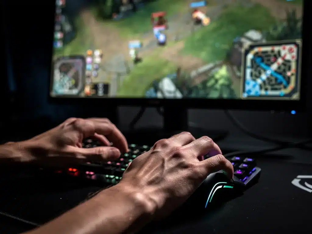 Esports player's hands on keyboard and mouse, illustrating strategic gameplay and adaptation to new rules.