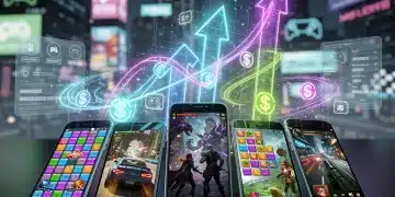 Future of Mobile Gaming US with holographic projections and diverse games