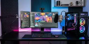 Professional game streaming setup with advanced gear and software interfaces