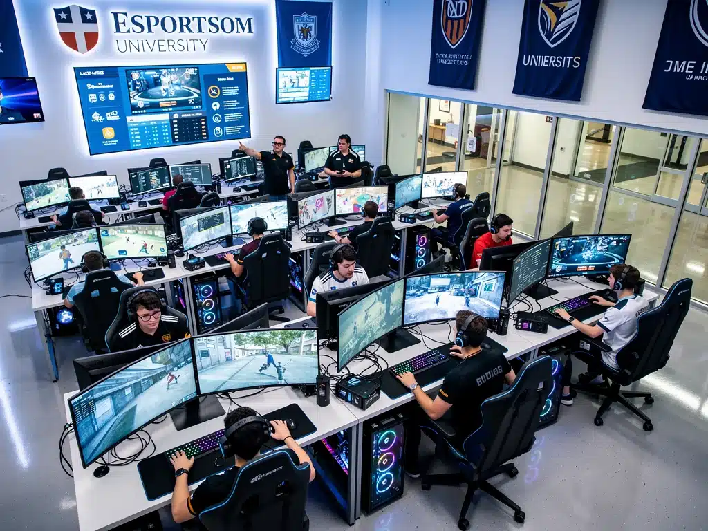 State-of-the-art university esports training facility with students