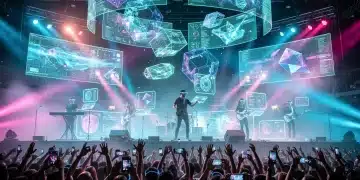Futuristic concert with AI-powered visuals and musicians