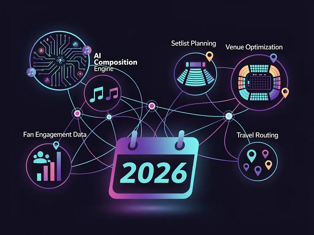 Infographic showing AI's influence on music, tours, and fan engagement