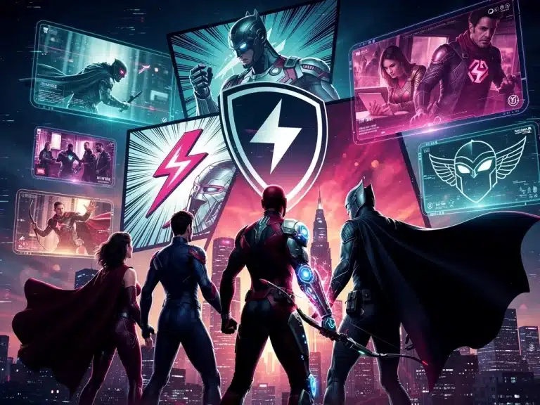 Dynamic montage of anticipated 2026 comic book adaptations, showcasing diverse characters and themes.
