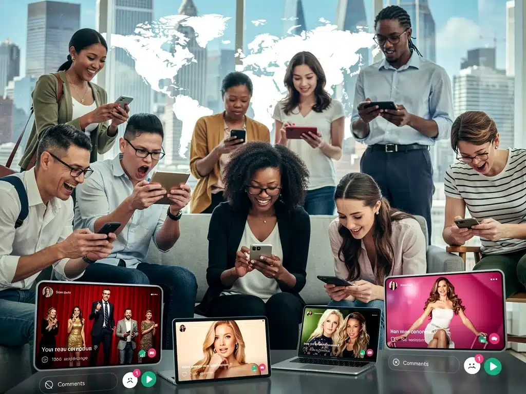 Global audience engaging with digital content, reflecting the widespread reach and impact of Celebrity Brand Power.